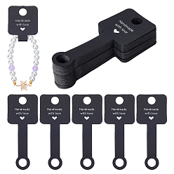 Черный 100карточки для демонстрации бумаги, Для браслетов, Ожерелье, ободок для волос, прямоугольник с сердцем и словом, чёрные, 4.9x4x0.55 см, отверстие : 10~10.5 мм