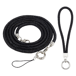 Черный 2 шт. 2 стили цинковый сплав смолы универсальный ремешок для сотового телефона ремешок через плечо подвески для телефона, с пластиковым вкладышем для телефона из пвх для чехла с полным покрытием для телефонов, чёрные, 1260x6 мм