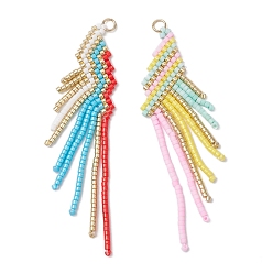 (52) Непрозрачная лаванда 2шт. подвески-кисточки из стеклянного бисера, с 304 кольцами из нержавеющей стали, разноцветные, 80.5x17.5x2 мм, отверстие : 3 мм