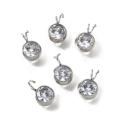 Нержавеющая Сталь Цвет 201 прелести нержавеющей стали, плоский круглый шарм, со стразами, цвет нержавеющей стали, 10.5x7x3.5 мм, отверстие : 3 мм