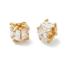 Настоящее золото 24K Латунные бусины из фианита, квадратный, долговечный, без свинца и без кадмия, стойки покрытие, реальный 24 k позолоченный, 7x7x5 мм, отверстие : 1.2 мм