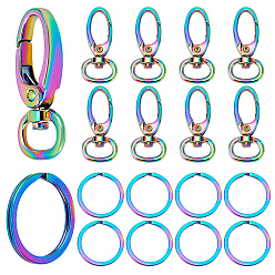 Rainbow Color 20 шт. 2 стиль овальные застежки из сплава поворотные карабин для шнура, для ремней для ключей, с ионным покрытием (ip) 304 разрезные кольца для ключей из нержавеющей стали, Радуга цветов, застежка : 42x19x7 mm, отверстие : 13.5x5.5 мм