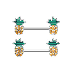 Ананас 304 штанги для сосков из нержавеющей стали с золотым кубическим цирконием, цвет нержавеющей стали, ананас, 12x16 мм, ананас: 12x8.5 мм