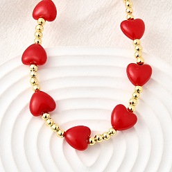 Красный Ожерелья из латунных и АБС-искусственных жемчужин в форме сердца и круглых бусин для женщин, без кадмия и без свинца, стойки покрытие, долговечный, реальный 18 k позолоченный, красные, 17.91 дюйм (45.5 см), удлинитель: 55 мм