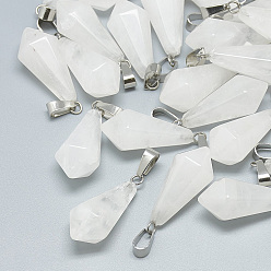 Хрусталь Природного кварца хрустальных подвесок, со случайной защелкой из нержавеющей стали, двухконусные, 29~33x11~12 мм, отверстие: 7x3.5 мм или 6x2 мм