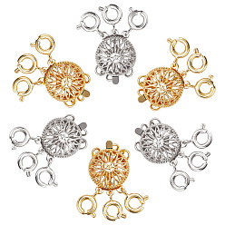 Платиновый & Золотой 6 наборы 2 цвета 3- прядь 6- отверстие латунные застежки-коробки, многожильные застежки, с застежками пружинного кольца, плоско-круглые, платиной и золотом, 24x11x5.5 мм, отверстие : 2 мм, 3 наборы / цвет