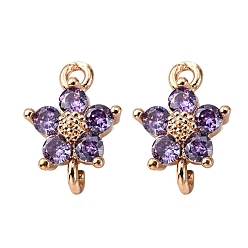 Средний Фиолетовый Прозрачные стеклянные соединители звеньев, с латунной фурнитурой , граненые, цветок, золотой свет, средне фиолетовый, 12.5x8x4 мм, отверстие : 1.4 мм