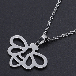 Stainless Steel Color 201 Stainless Steel Pendants Necklaces, with Cable Chains and Lobster Claw Clasps, Bee, Stainless Steel Color, 17.71 inch(45cm), 1.5mm