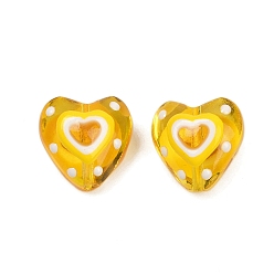 Золотистый Бусы лэмпворк ручной работы, сердце, золотые, 14x14x9 мм, отверстие : 1 мм