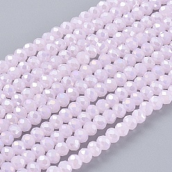 Thistle Electroplate Glass Beads Strands, Opaque Solid Color, AB Color Plated, Faceted, Rondelle, Thistle, 3x2mm, Hole: 0.8mm, about 145~150pcs/strand, 34~35cm