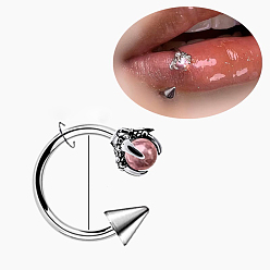 Pink Конусный коготь 304 обруч из нержавеющей стали с кубическим цирконием, цвет нержавеющей стали, розовые, внутренний диаметр: 12 мм, штифты : 1.2 мм, Руководитель: 3 mm