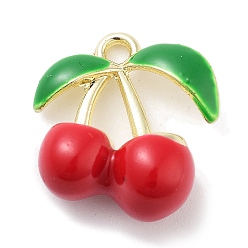 Золотой Стойки обшивки сплава эмали подвески, без свинца, без кадмии и без никеля, вишневое очарование, золотые, 15x14.5x7 мм, отверстие : 1.6 мм