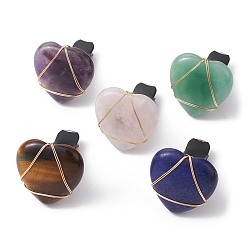 Смешанные камни Зажимы для вентиляционных отверстий автомобиля из смешанных натуральных драгоценных камней, Отделка салона автомобиля в форме сердца, с магнитным ферромарганцевым железом и пластиковым зажимом, 38 мм