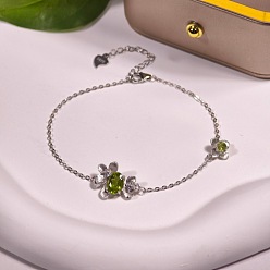 Светло-зеленый Коричневый 925 браслеты из стерлингового серебра с кубическим цирконием и кварцем, браслеты-цепочки для женщин, цветок, серебряные, оливковый, 5.91 дюйм (15 см)