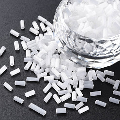 Creamy White Glass Bugle Beads, Imitation Cat Eye, Round Hole, Creamy White, 3~8x2mm, Hole: 0.7mm, about 450g/pound