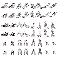 Antique Silver Tibetan Style Alloy Pendants, Mixed Shapes, Antique Silver, 48pcs/box