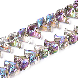 Средняя Орхидея Гальванизируйте прозрачное стекло бисер нитей, дельфин, с половиным покрытием, средне орхидеи, 10.5x15.5~16x7~7.5 мм, отверстие : 0.9~1 мм, около 69~71 шт / нитка, 24.02~24.41 дюйм (61~62 см)