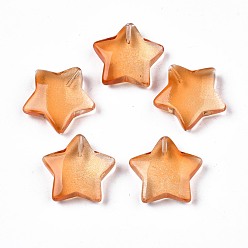 Chocolate Transparent Spray Painted Glass Beads, Five-pointed Star, Chocolate, 19x20x5.5mm, Hole: 1.2mm