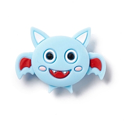 Light Sky Blue Silicone Focal Beads, Bat, Light Sky Blue, 24.5x31x10mm, Hole: 2mm