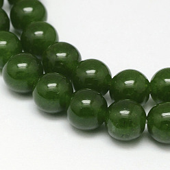 Dark Green Natural TaiWan Jade Bead Strands, Dyed, Round, Dark Green, 10mm, Hole: 1mm, about 38pcs/strand, 15.5 inch