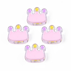 Бледно-Розовый Прозрачные акриловые бусины, с эмалью, корона, розовый жемчуг, 22x25x8 мм, отверстие : 2.5 мм