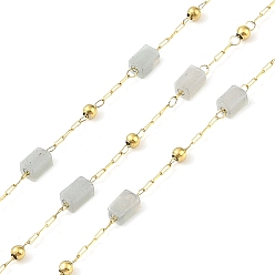 Настоящее золото 18K Ионное покрытие (ip) 304 звенья цепи из нержавеющей стали, Натуральные бусины и катушка из амазонита, пайки, реальный 18 k позолоченный, 6.5x2.5x2.5 мм, около 32.81 футов (10 м) / рулон