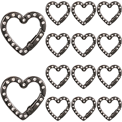 Черный Цвет Металла 20 шт. пружинные затворные кольца из цинкового сплава со стразами, сердце, металлический черный , 25x25.5x4.5 мм
