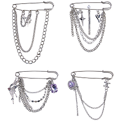 Mixed Shapes 4шт. 4 стили звездчатой булавки из сплава, Декоративные кисточки для костюма, цепочка для одежды, разнообразные, 75.5~107x70x6 мм, 1 шт / стиль