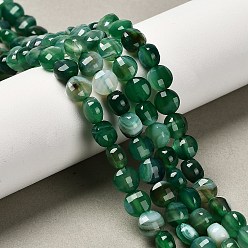 Зеленый Нити бусин из натурального полосчатого агата (окрашенного и нагретого), граненый квадратный разрез, плоско-круглые, зелёные, 6~7.5x4~4.5 мм, отверстие : 0.8~1 мм, около 63~67 шт / нитка, 15.51~15.55 дюйм (39.4~39.5 см)