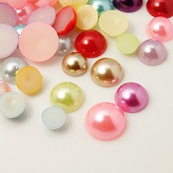 Mixed Color ABS Plastic Imitation Pearl Cabochons, Half Round, Mixed Size, Mixed Color, 7~12x3.5~5.5mm
