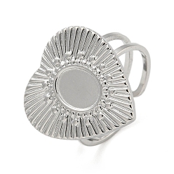 Нержавеющая Сталь Цвет Не тускнеет 304 нержавеющая сталь открытая манжета кольцо кабошон оправа, сердце, цвет нержавеющей стали, внутренний диаметр: 17 мм, лоток : 8x6 мм