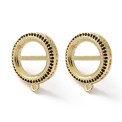 Золотой Фурнитура для сережек-гвоздиков из латуни с микропаве из черного кубического циркония, долговечный, стойки покрытие, золотые, 21.5x18.5x17 мм, отверстие : 1.5 мм