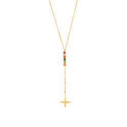 Colorido 304 acero inoxidable micro pavimenta collares cúbicos de circonia cúbica, collares de cadenas de cable para mujer, estrella, revestimiento de iones (ip), larga duración plateado, real 18 k chapado en oro, colorido, 19.69 pulgada (50 cm)