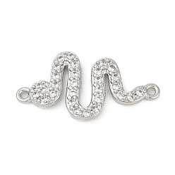 Платина Шармы-соединители из латуни с микропаве из прозрачного кубического циркония, змея, без кадмия и без свинца, долговечный, стойки покрытие, платина, 18.5x10x1.5 мм, отверстие : 0.8 мм