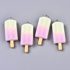 Кукурузный Шелк Подвески из радужной смолы, с платиновым тоном железная петля, мороженое, цвет колоса кукурузы, 41.5x14.5x5.5 мм, отверстие : 2 мм