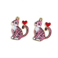 Серо-розавый Подвески из эмали и сплава, кошка с сердцем, платина, увядшая роза, 25 мм