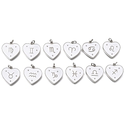 Constellation Pendentifs en acier inoxydable, avec anneaux de saut et émail, cœur, couleur inox, 304 constellations, 12mm, Trou: 15x15x1.5mm