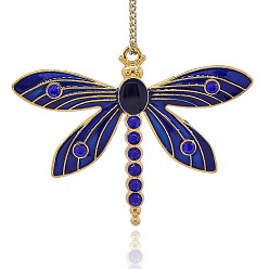 Bleu Foncé  Pendentifs en alliage d'émail doré, avec saphir strass, libellule, bleu foncé, 49x64x4mm, Trou: 3mm