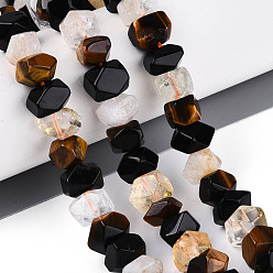 Смешанные камни Нити из бусин из натурального обсидиана, цитрина и тигрового глаза, граненые, рондель, с карточной бумагой, 7.5~16x7.5~16x5~9.5 мм, отверстие : 0.8~1 мм, около 25~27 шт / нитка, 7.28~7.68 дюйм (18.5~19.5 см), 1 прядь / комплект