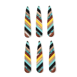 Черный Большие подвески из прозрачной смолы и орехового дерева, золотой фольгой, слезинки, чёрные, 53.5x11x3 мм, отверстие : 1.2 мм