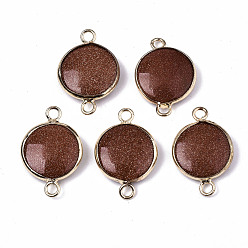 Goldstone Synthetic Goldstone Links Connectors, with Light Gold Plated Brass Findings, Flat Round, 23~25.5x15~17.5x4~7mm, Hole: 2mm