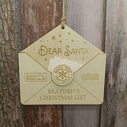 Snowflake Wooden Calendar Decoration Pendants, Envelope, Snowflake, 125x120x12mm