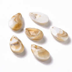 BurlyWood Acrylic Pendants, Imitation Gemstone Style, Teardrop, BurlyWood, 22x13x7mm, Hole: 1.6mm, about 438pcs/500g