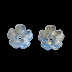 Синий Колпачок из окрашенных и нагретых стеклянных бусин с градиентным цветом, 5-лепестков цветка, с блеском порошок, синие, 13x14x5 мм, отверстие : 1.6 мм