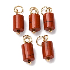 Красный Камень Подвески-колонны из натуральной красной яшмы с 304 соединительными кольцами из нержавеющей стали, золотые, 14x6 мм, отверстие : 4 мм