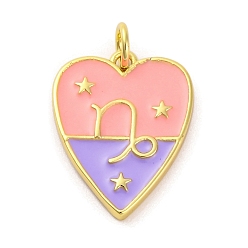 Козерог Латунь эмаль подвески, с целью перехода в кольце, реальный 14 k позолоченный, сердце с двенадцатью созвездиями, Козерог, 19x14.5x2 мм, отверстие : 3 мм