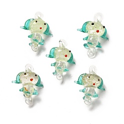 Medium Turquoise Handmade Lampwork Pendants, Dog Charms, Medium Turquoise, 28~32x23~24.5x13~14.5mm, Hole: 2~2.5mm
