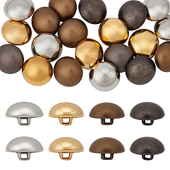 Mixed Color 80Pcs 4 Colors Brass Shank Buttons, Clothing Accessories, 1-Hole, Half Round, Mixed Color, 18x10mm, Hole: 2.5x2.5mm, 20pcs/color