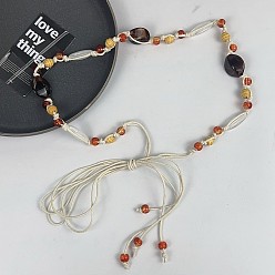 Белый Женские пояса-обертки из вощеного шнура в богемном этническом стиле с бусинами из смолы и дерева, белые, 1100 мм