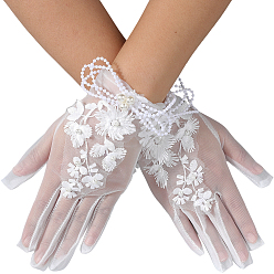 Белый Кружевные перчатки невесты из полиэстера, с имитацией жемчуга, белые, 230x105x11.5 мм